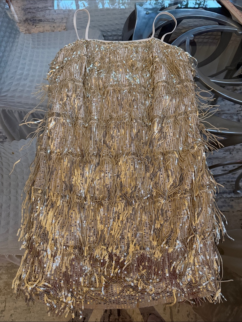 Gold Sequin Fringe cocktail dress